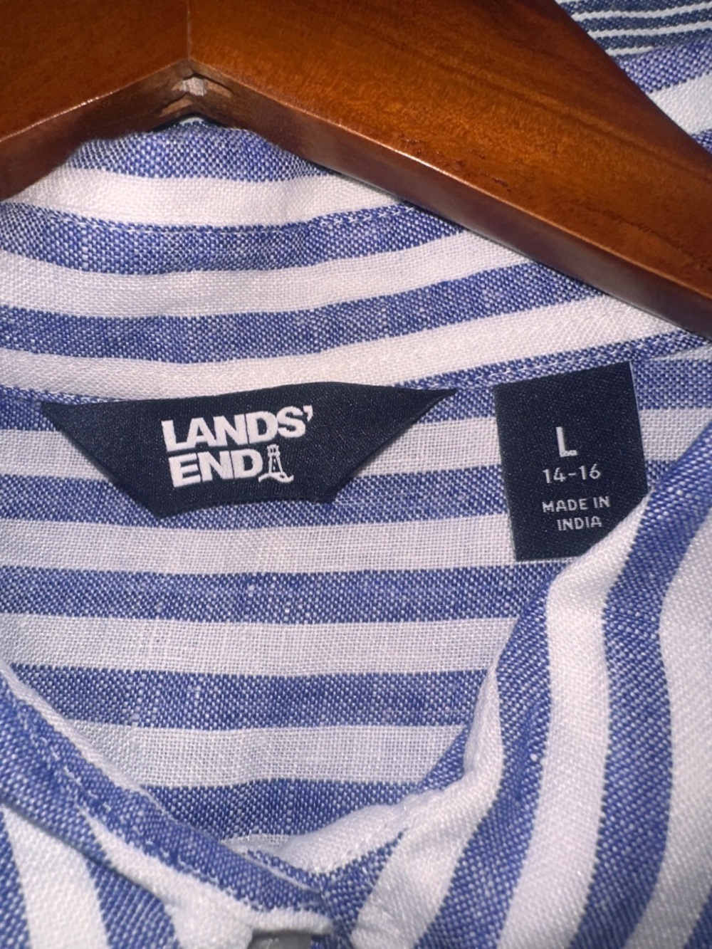 Lands End Striped Button Up Navy/White Stripe - Picture 3 of 3